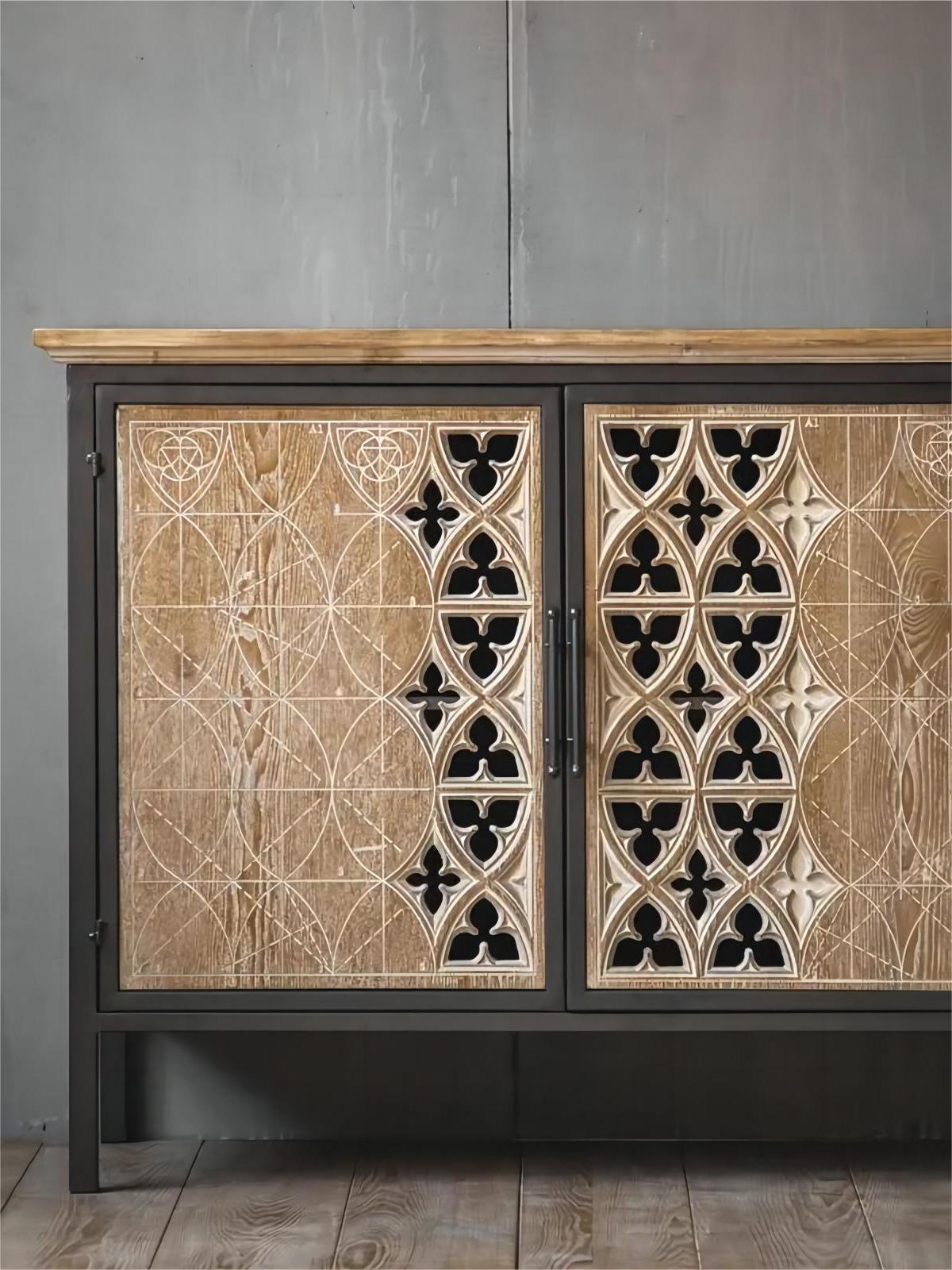 Antique Finishing Retro Porch Solid Wood Living Room Iron Lockers Dessert Shops Decorative Cabinets and Old Sideboard