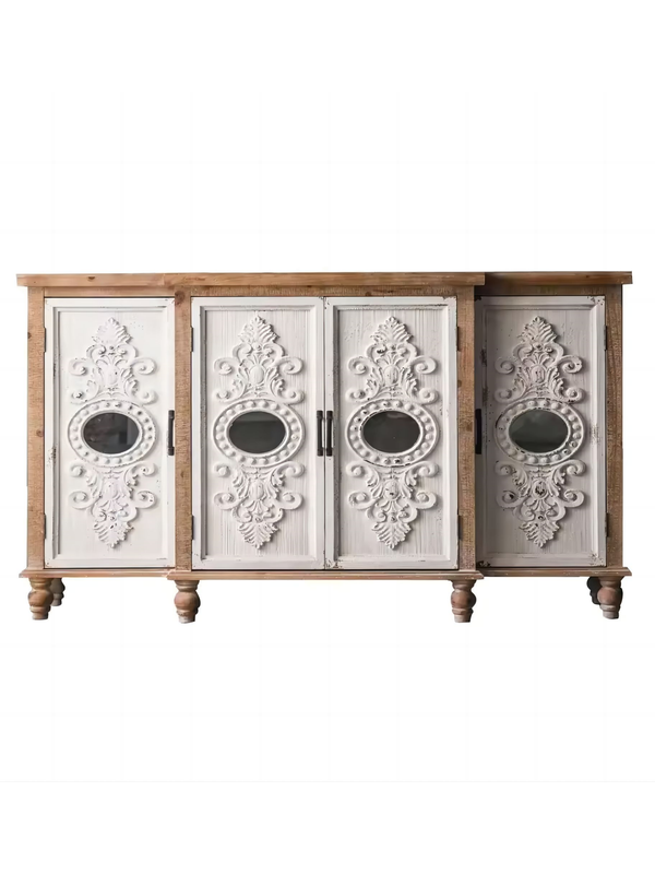 Classic Retro Furniture White Wooden Carved Craft 4 Doors Cabinets