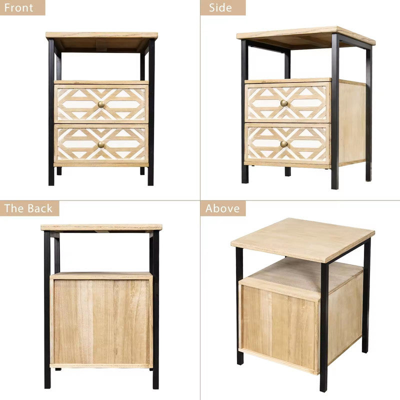 Wooden Bedside Table with 2 Chest of Drawers