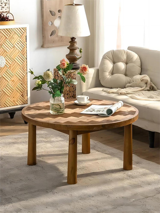 Home Living Room End Table Solid Wood Top Round Center Tea Coffee Table