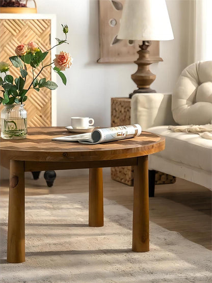 Home Living Room End Table Solid Wood Top Round Center Tea Coffee Table