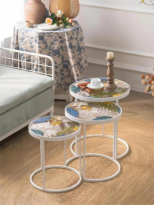 New Design Modern Coffee Table Fashion Metal Frame Hand Paint Glass Top Round Coffee Table