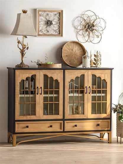 Vintage Kitchen Retro Wood Storage Cabinet Showcase Display Stand Dining Living Room Furniture