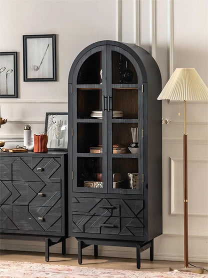 Black Vintage and Unique Style Stronger Vintage Style Buffet Cabinet Lacquered Accent Storage Wooden Cabinets Living Room